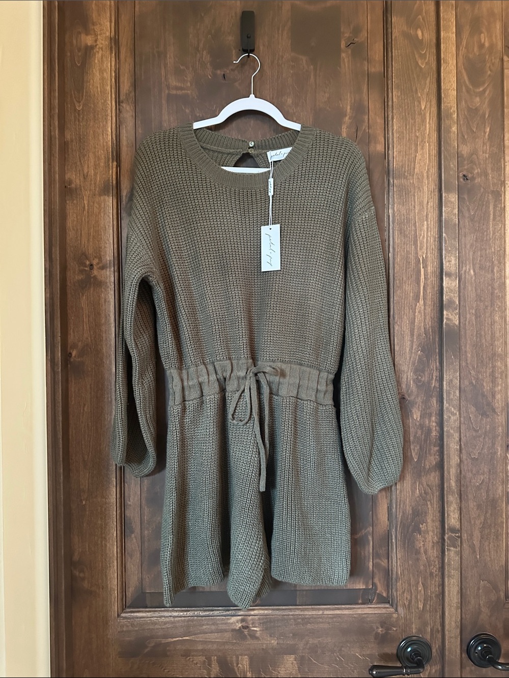Petal & Pup Olive Waffle Knit Drawstring Tunic Sweater